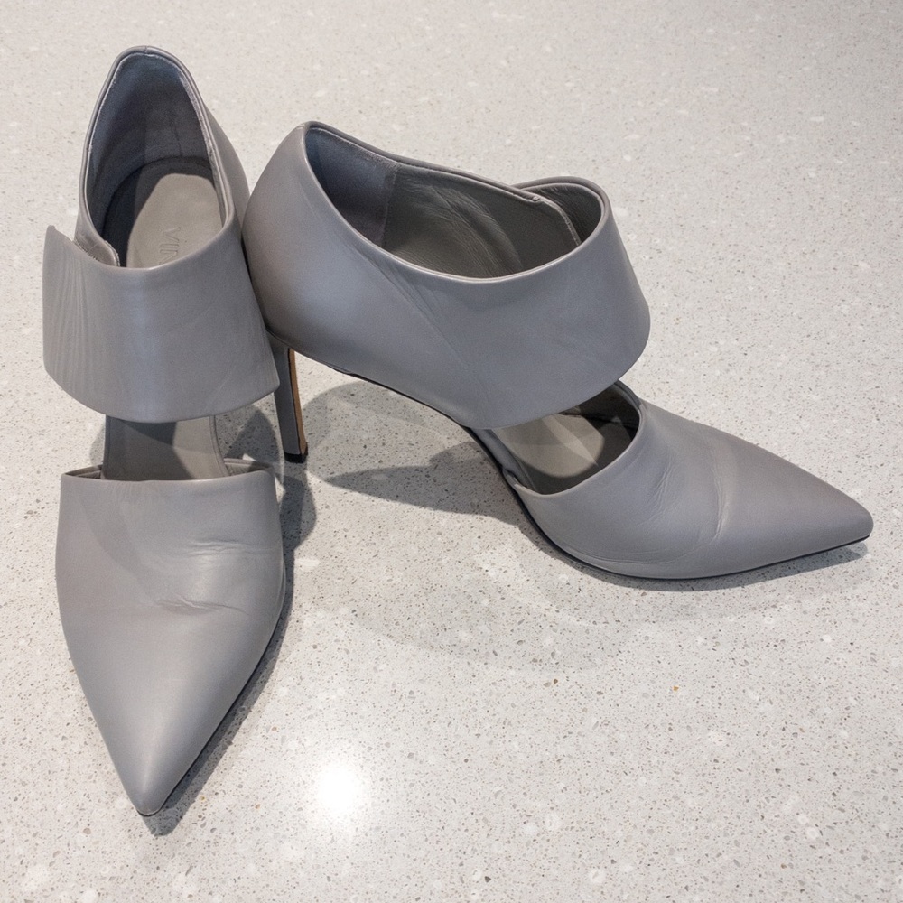 Vince Grey Leather Mules with Stilletto Heel